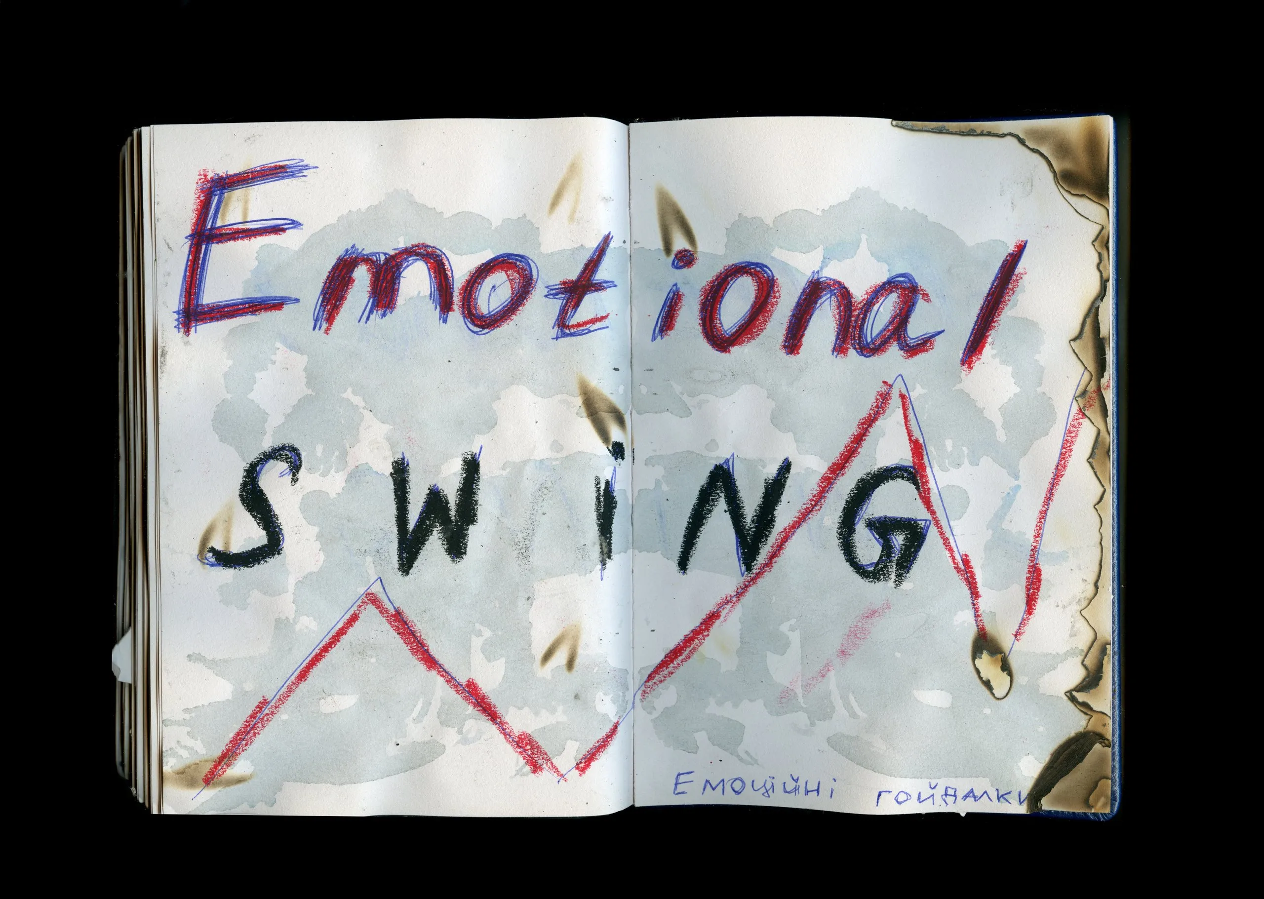 Sketchbook with Emotional Swing painted in red